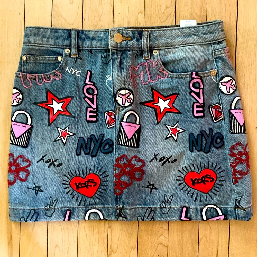 💋Michael Kors Graffiti Jean Skirt